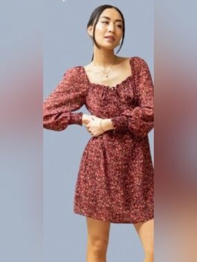 Dress Forum Los Angeles | Women's Burgundy Floral Long-Sleeve Dress